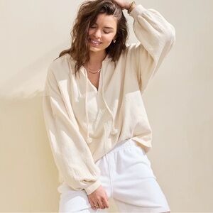 Aerie Easy Street Pullover Oversized‎ Tie Neck Sweatshirt Size Medium